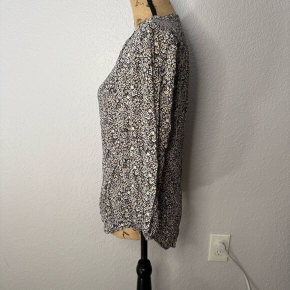 Lucky Brand Floral V Neck Long Sleeve Top Size S Boho Peasant 70s Hippie Casual - Picture 8 of 9